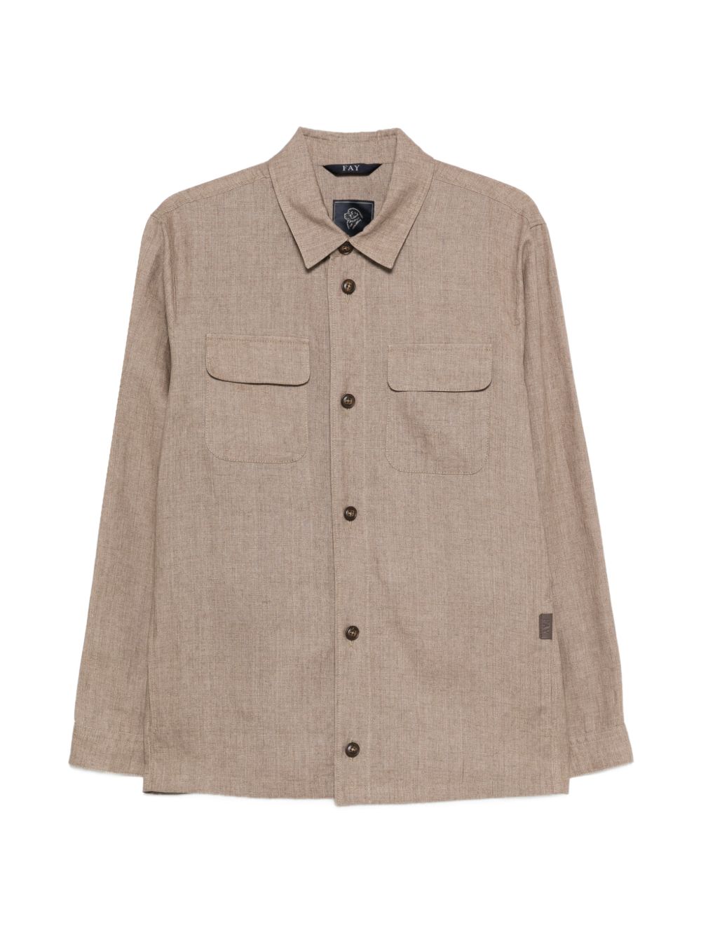 FAY Camicia beige in lino con taschine sul petto