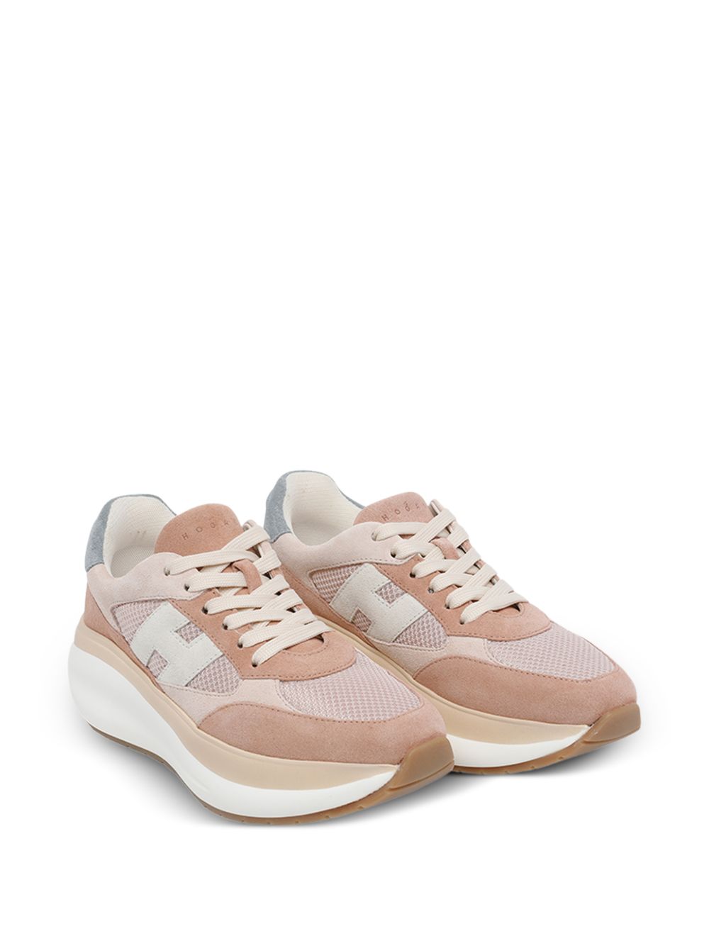 Hogan Sneakers H714 in pelle rosa e bianco, view 2