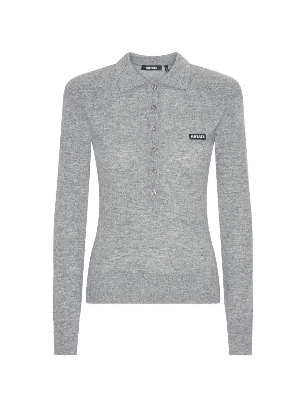 ROTATE Polo in maglia grigio mélange in lana merino e cashmere