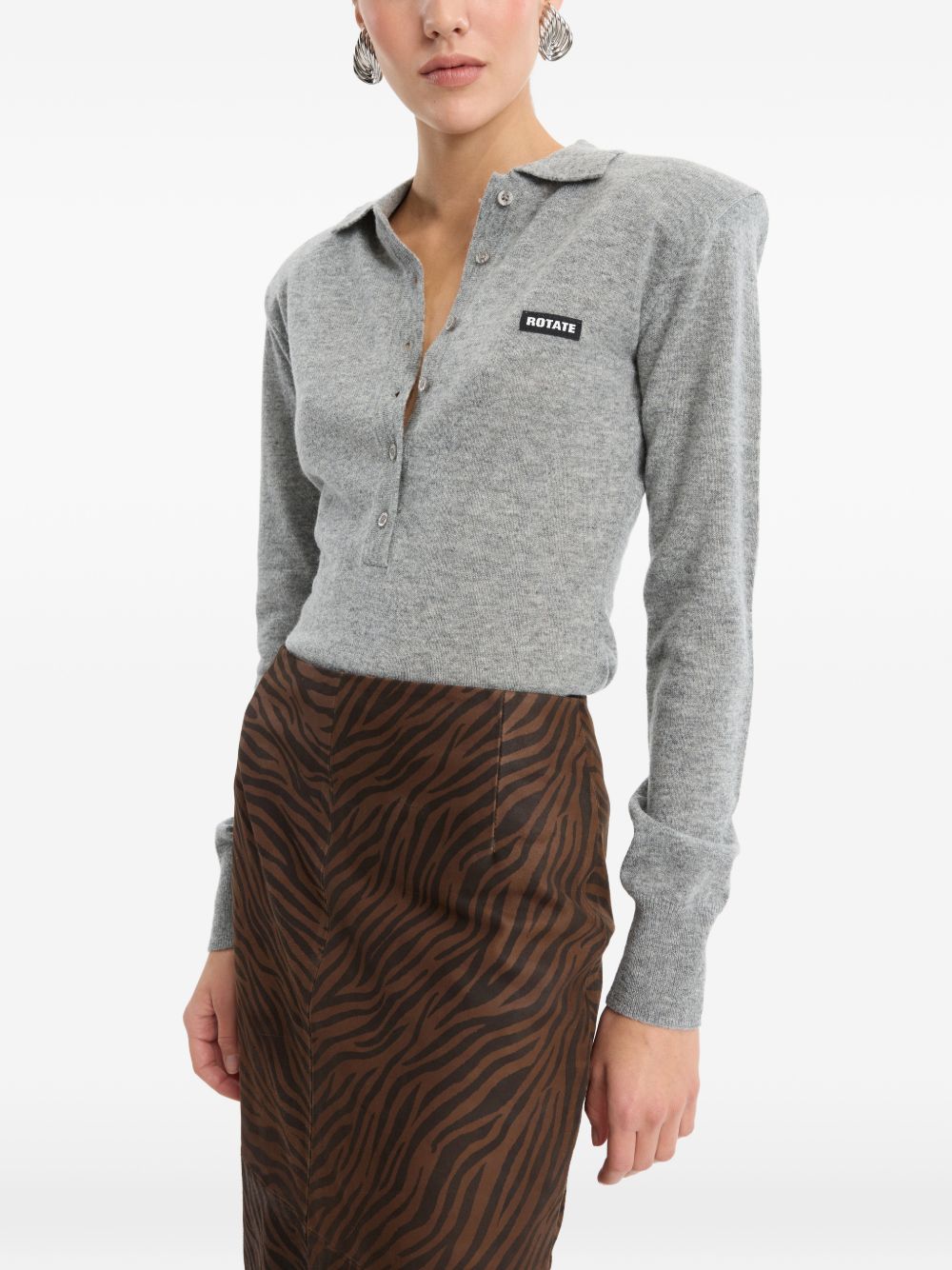 ROTATE Polo in maglia grigio mélange in lana merino e cashmere, view 2