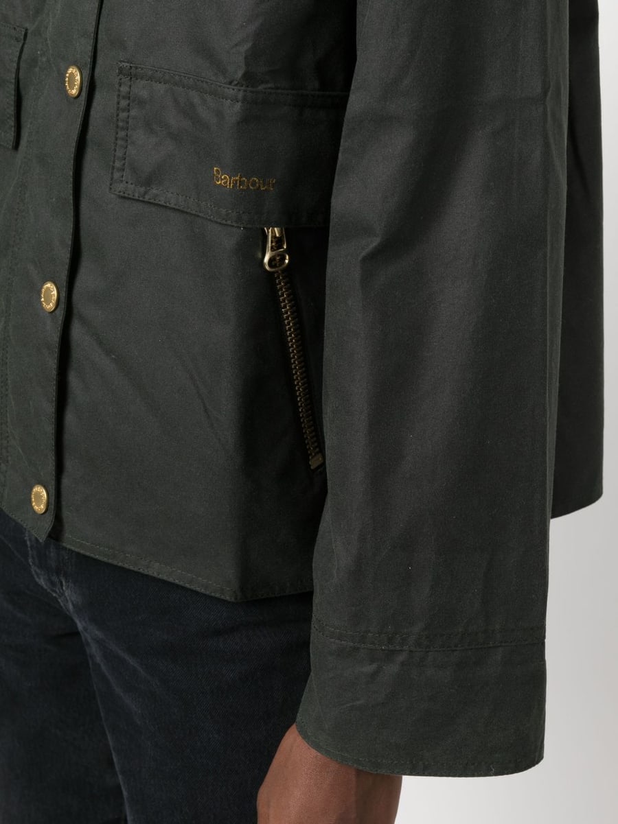 BARBOUR Giacca corta verde scuro con colletto in velluto e tasche, view 2