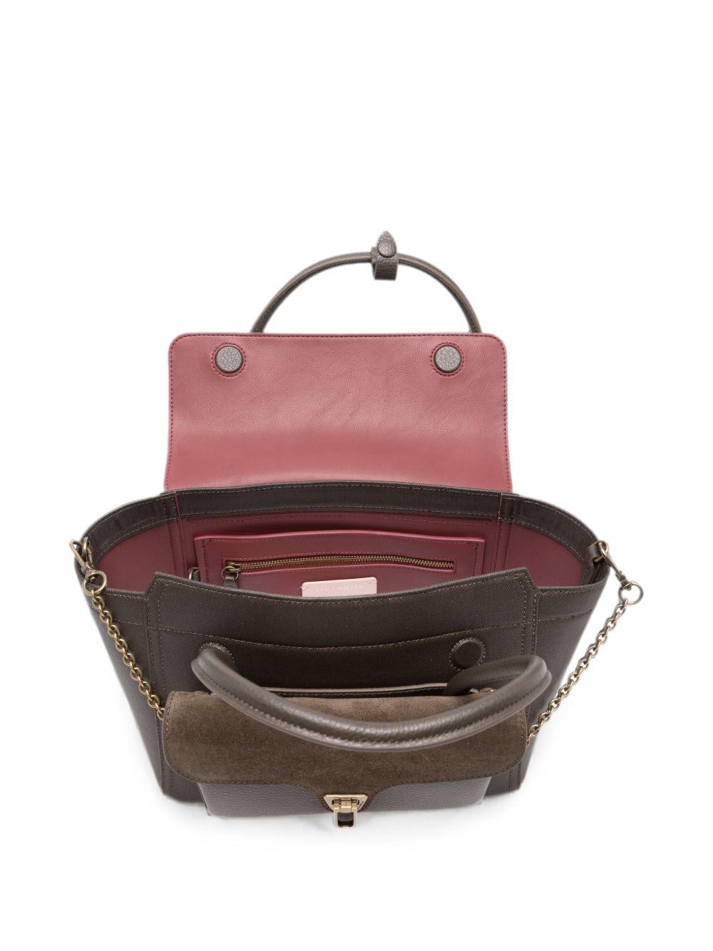 COCCINELLE Borsa marrone in pelle con dettagli in suede, view 2