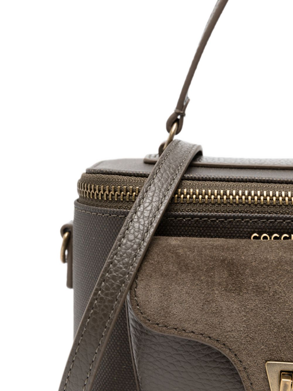 COCCINELLE Borsa a mano bauletto in pelle con dettagli in suede marrone, view 2