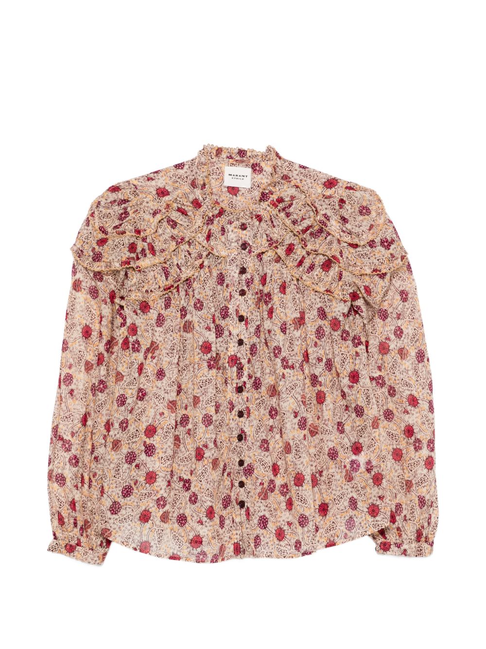 MARANT ETOILE Camicia rosa a maniche lunghe in cotone con fantasia floreale