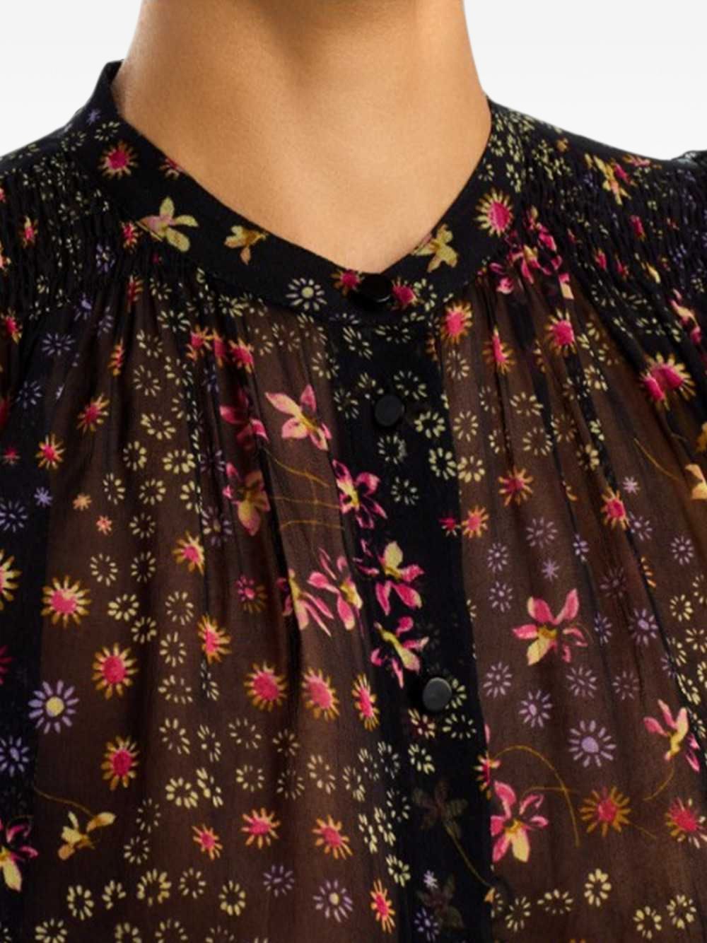 MARANT ETOILE Camicia nera semitrasparente in cotone con fantasia floreale, view 2