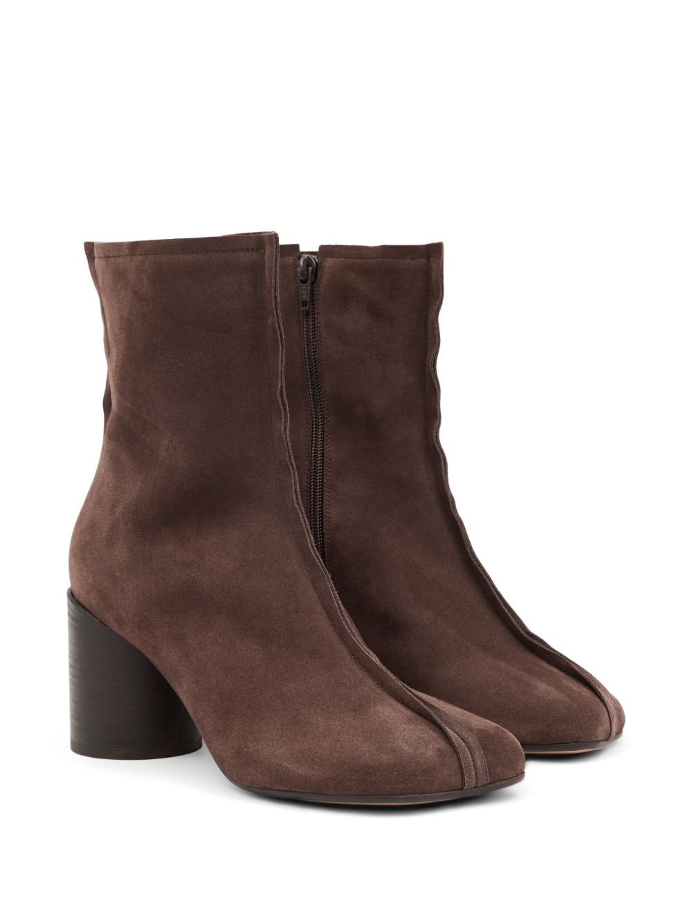 MM6 Maison Margiela Stivali in pelle marrone scuro con punta squadrata, view 2