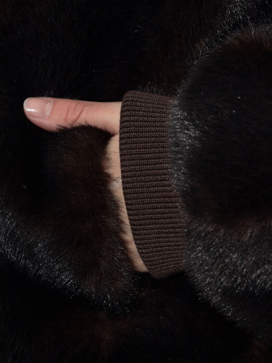 MM6 Maison Margiela Bomber in eco pelliccia marrone, view 3