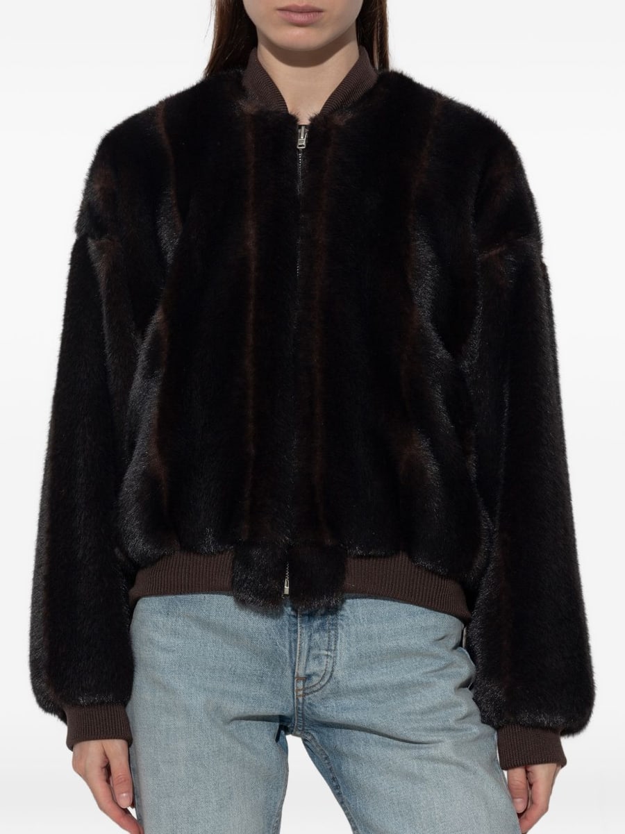 MM6 Maison Margiela Bomber in eco pelliccia marrone, view 4