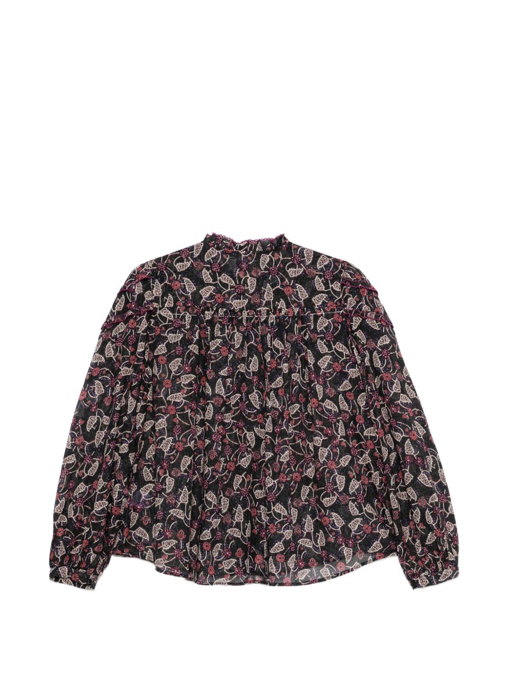 MARANT ETOILE Camicia nera a maniche lunghe in cotone con fantasia floreale, view 2