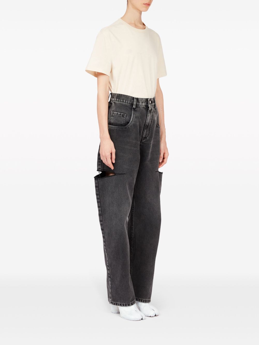 Maison Margiela Jeans a vita alta con dettagli cut out sui fianchi grigi, view 2