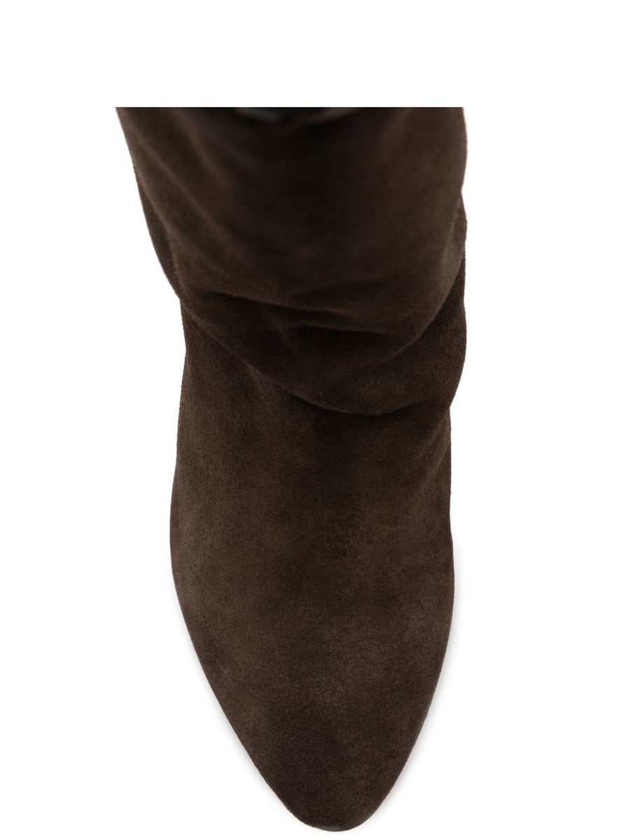Isabel Marant Stivali Dalby in suede marrone con nappe e dettagli intrecciati, view 4