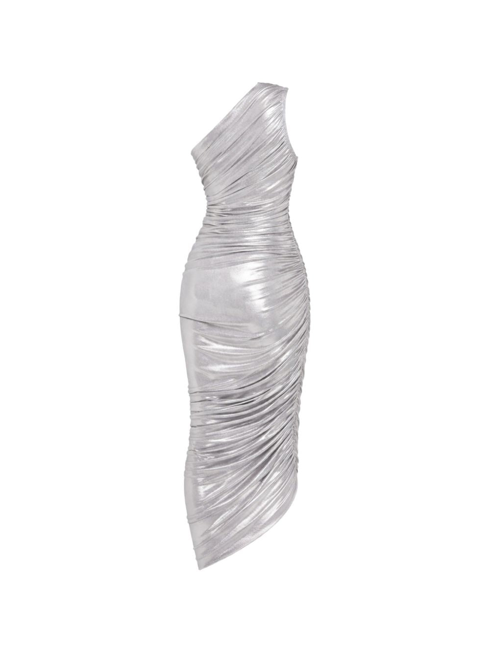 NORMA KAMALI Abito midi Diana Gown argento drappeggiato monospalla, view 2