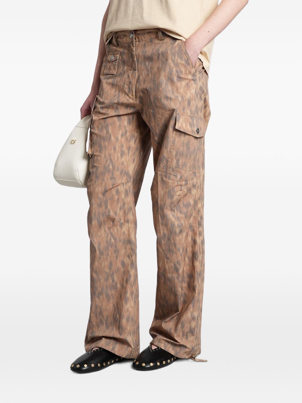 Ganni Pantaloni multicolor marroni con drappeggi, view 2