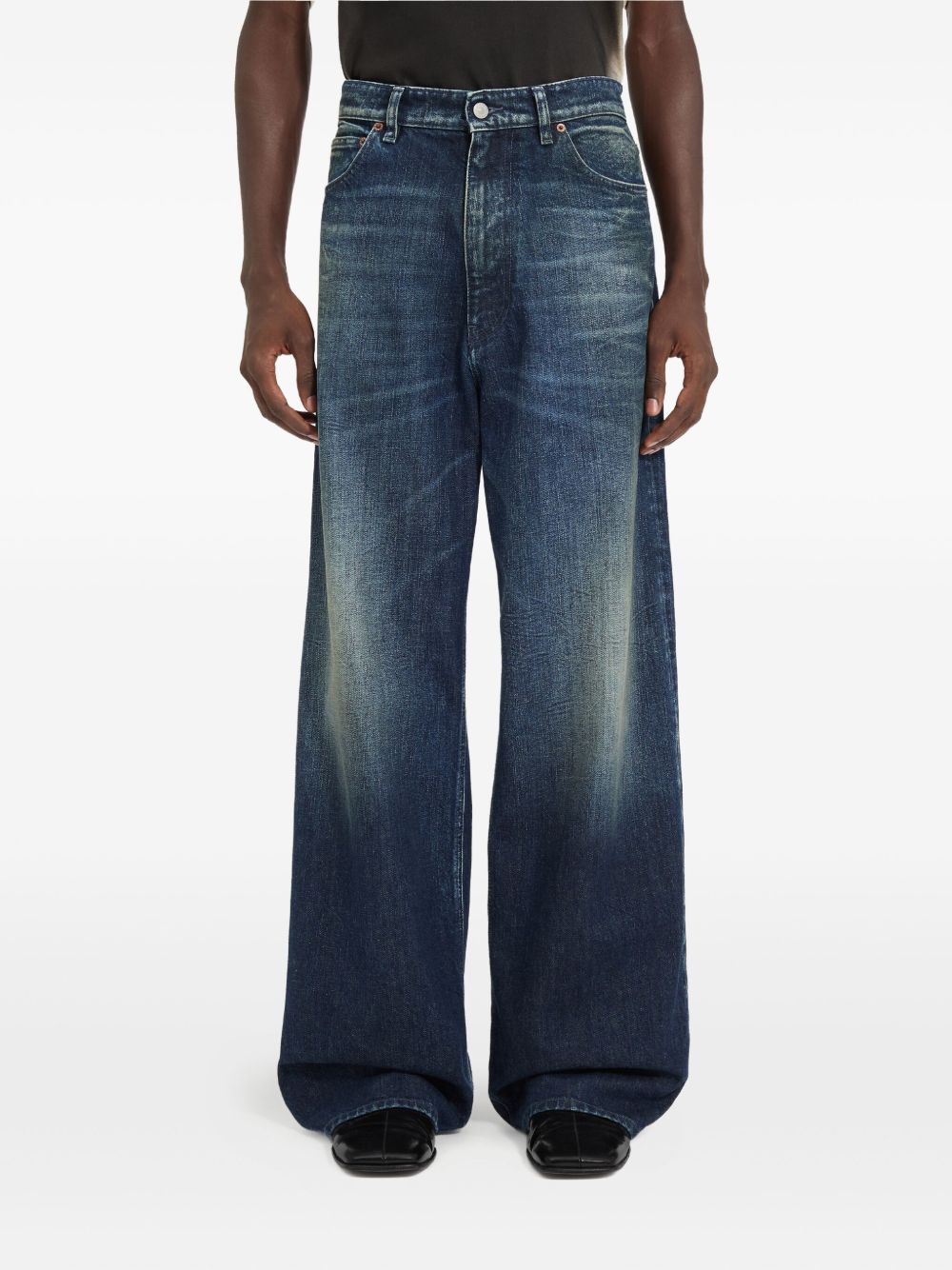 MM6 Maison Margiela Jeans wide-leg blu scuro con effetto sfumato, view 2
