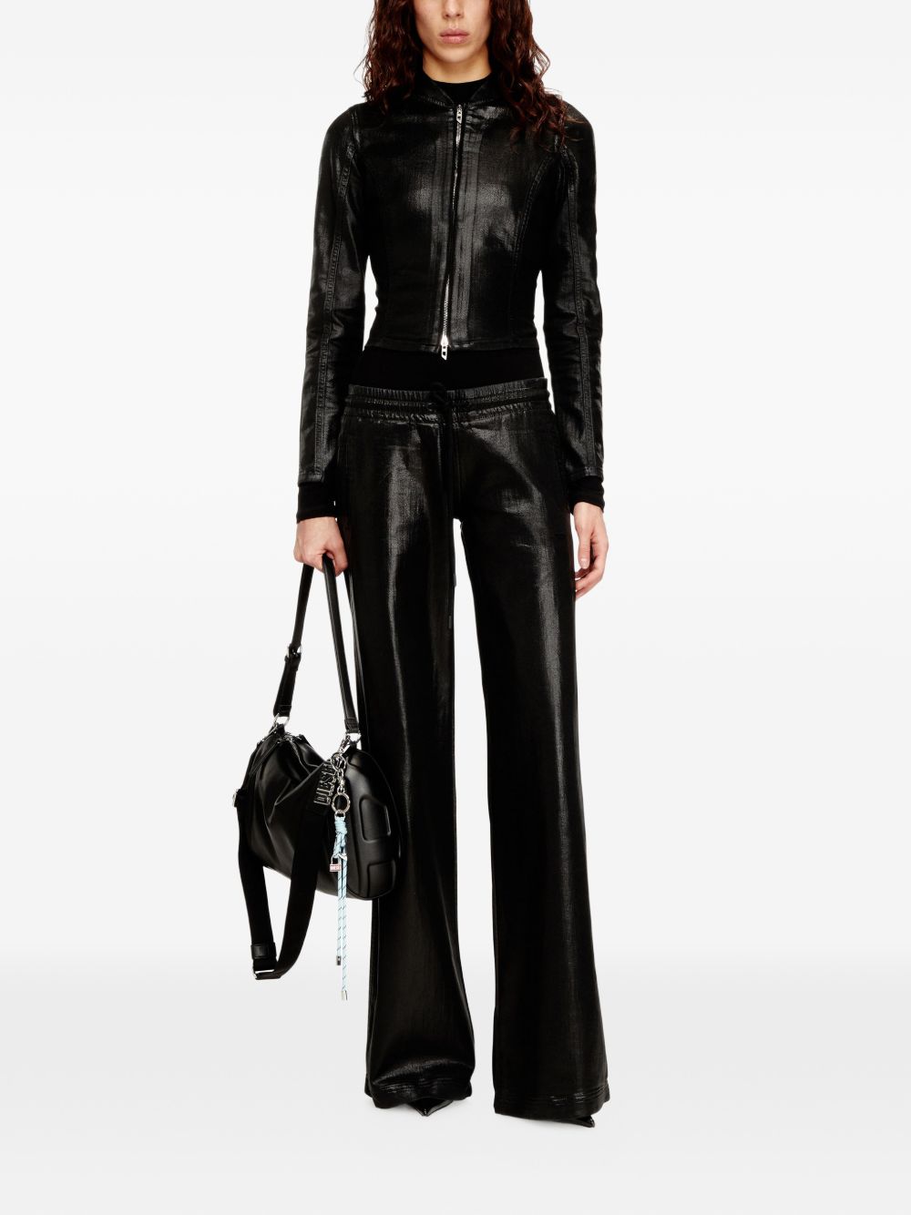 Diesel pantaloni nero effetto pelle, view 2