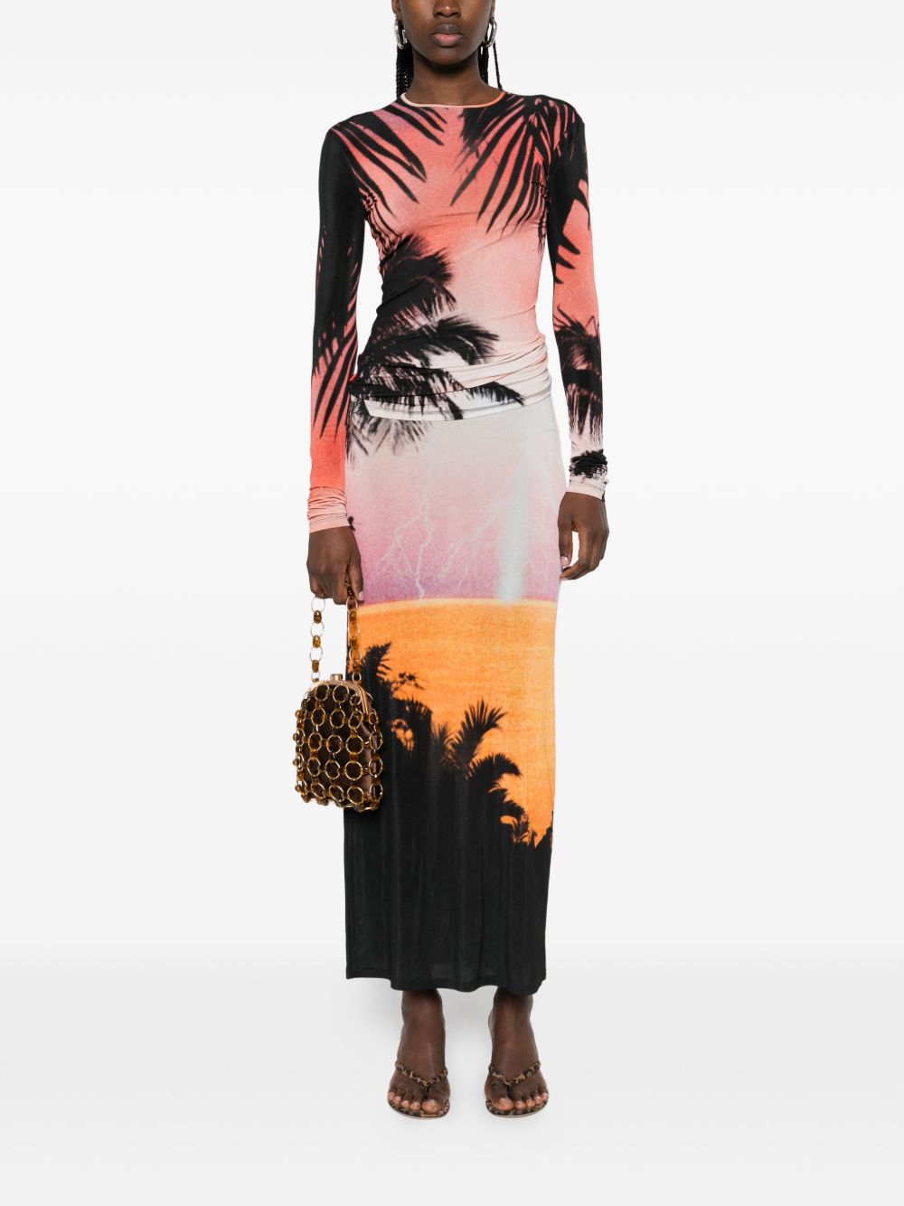 RABANNE T-shirt a maniche lunghe con stampa grafica tropicale, view 2