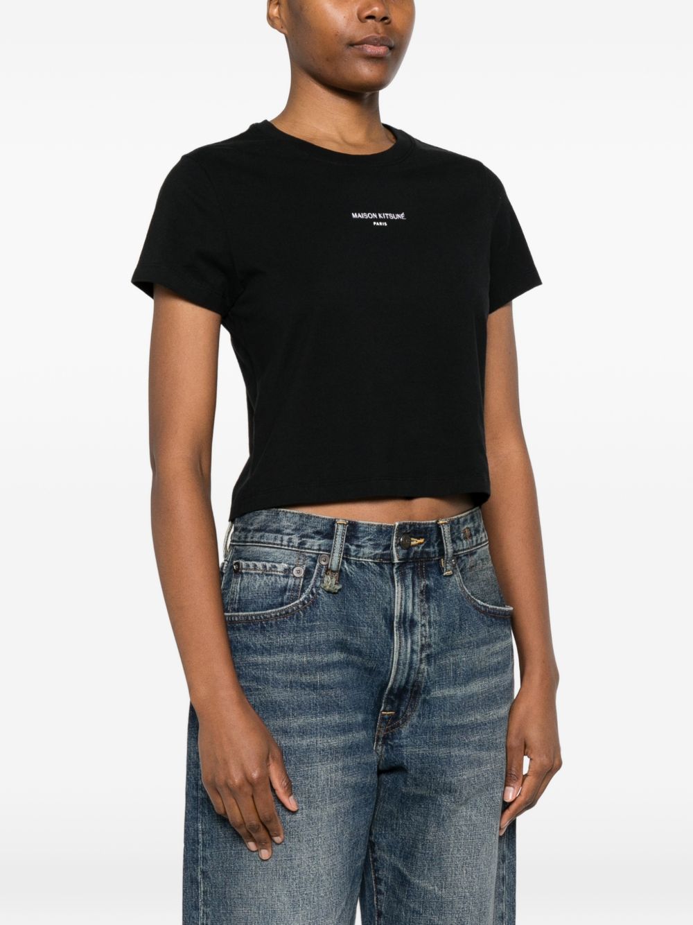 MAISON KITSUNE T-shirt con logo ricamato nera, view 2