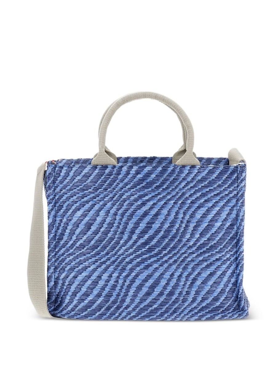 Marni Borsa tote motivo zebrato blu con logo e tracolla, view 3