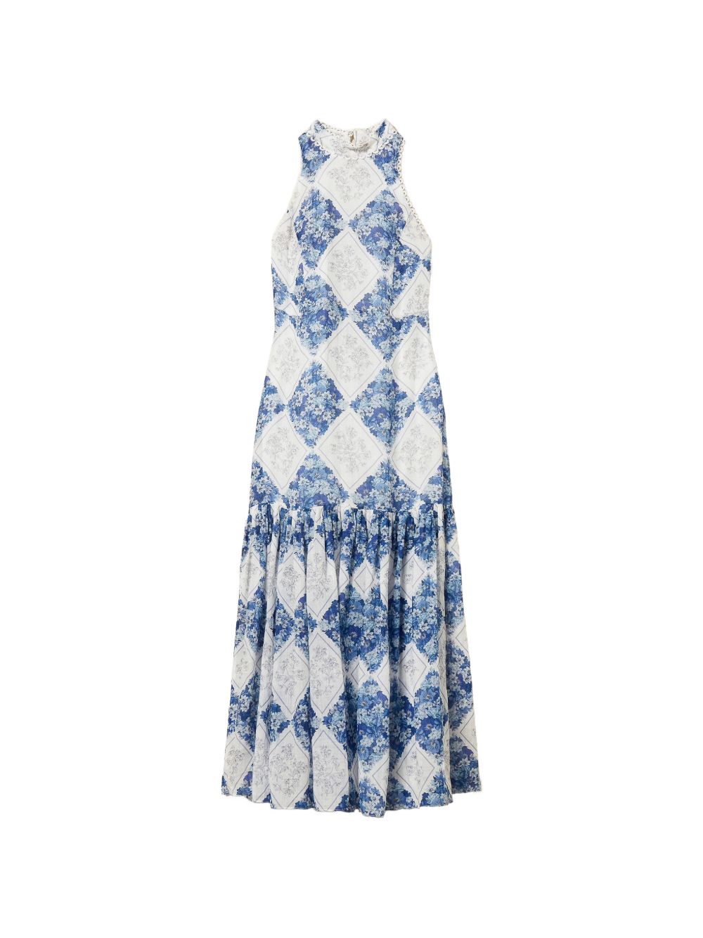 Twinset Abito lungo con stampa floreale blu e bianco