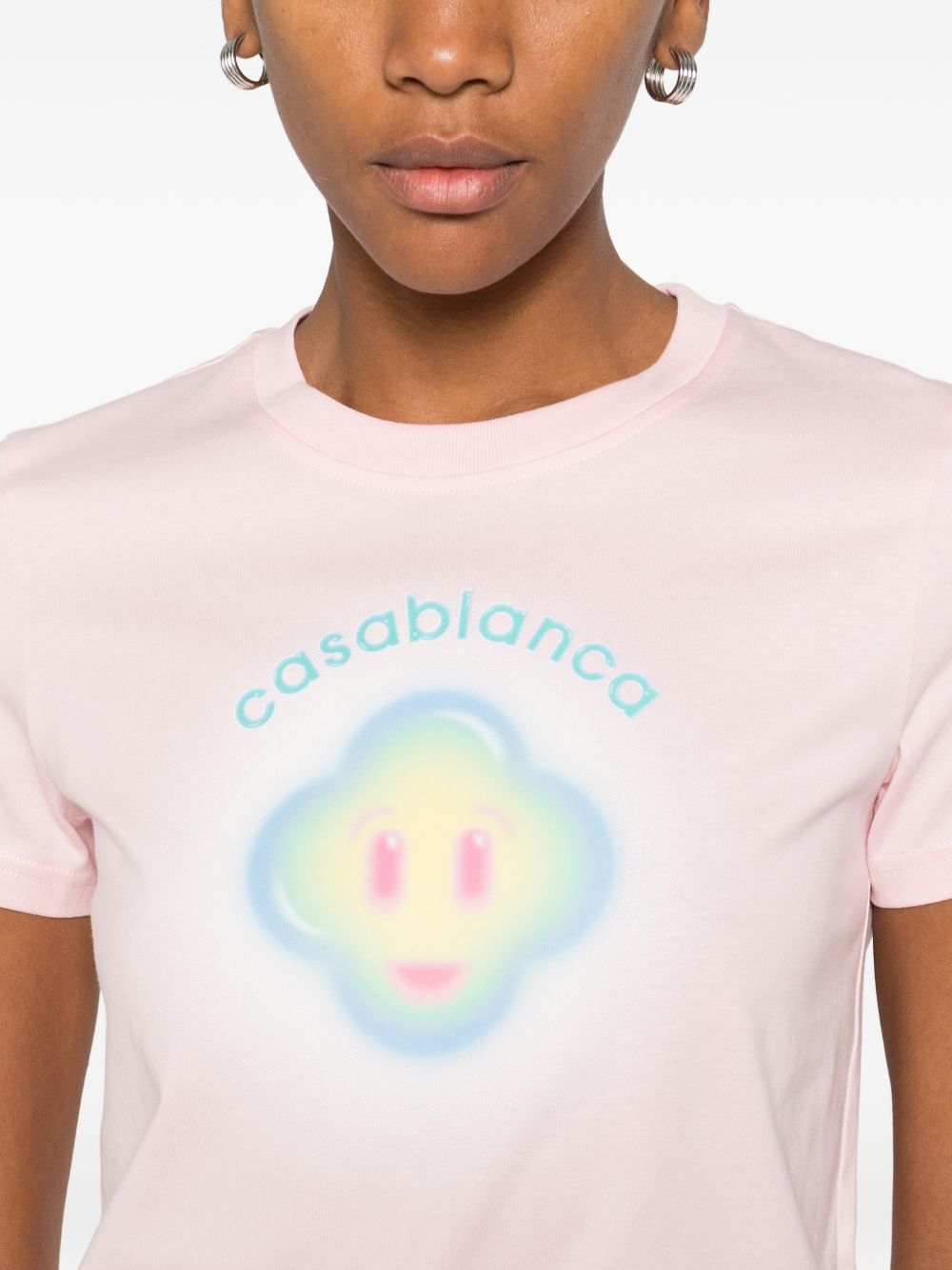 CASABLANCA T-shirt in cotone rosa con stampa logo, view 2