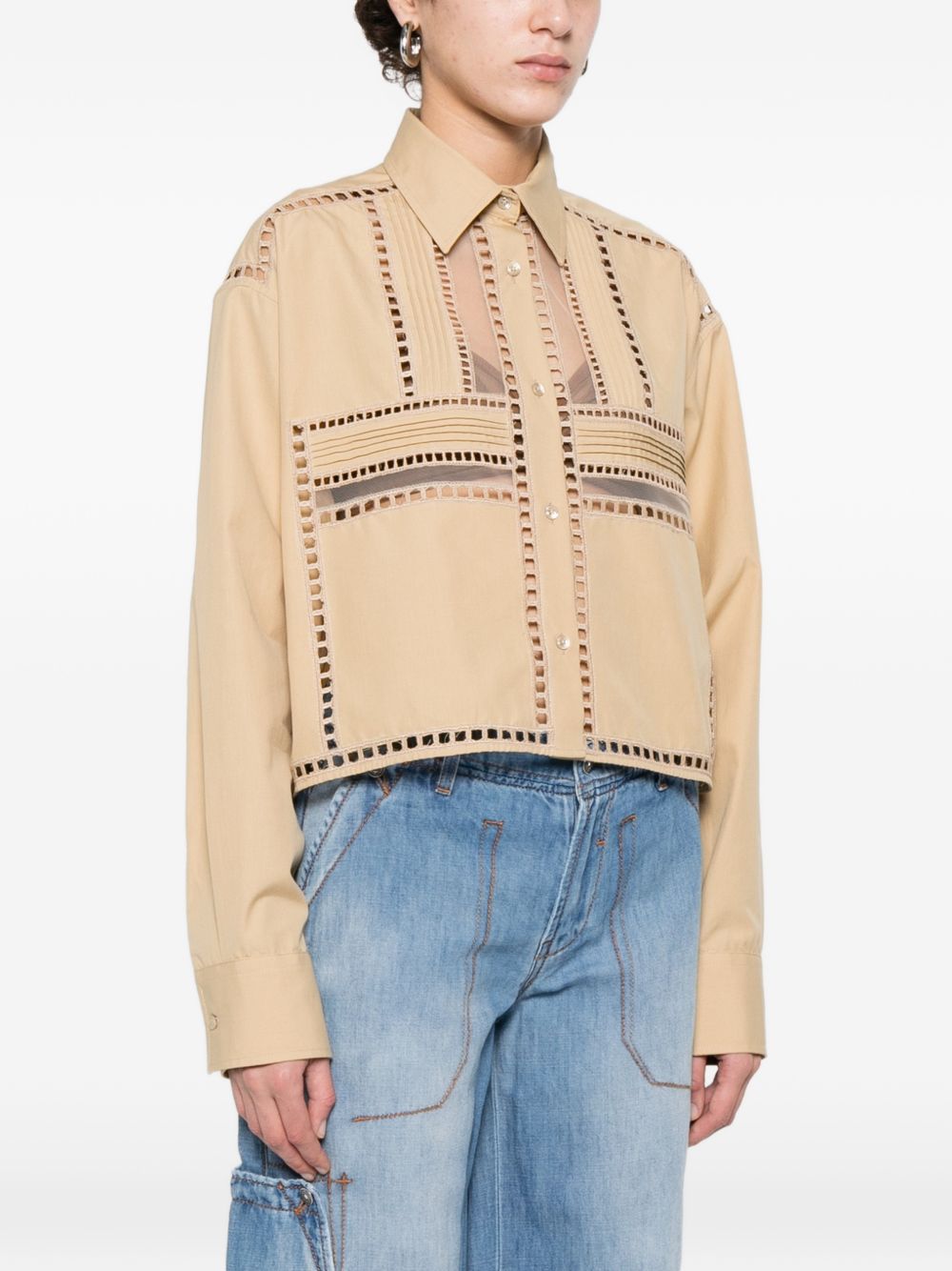 ERMANNO SCERVINO Camicia con cut-out in cotone beige con tasche flap, view 2
