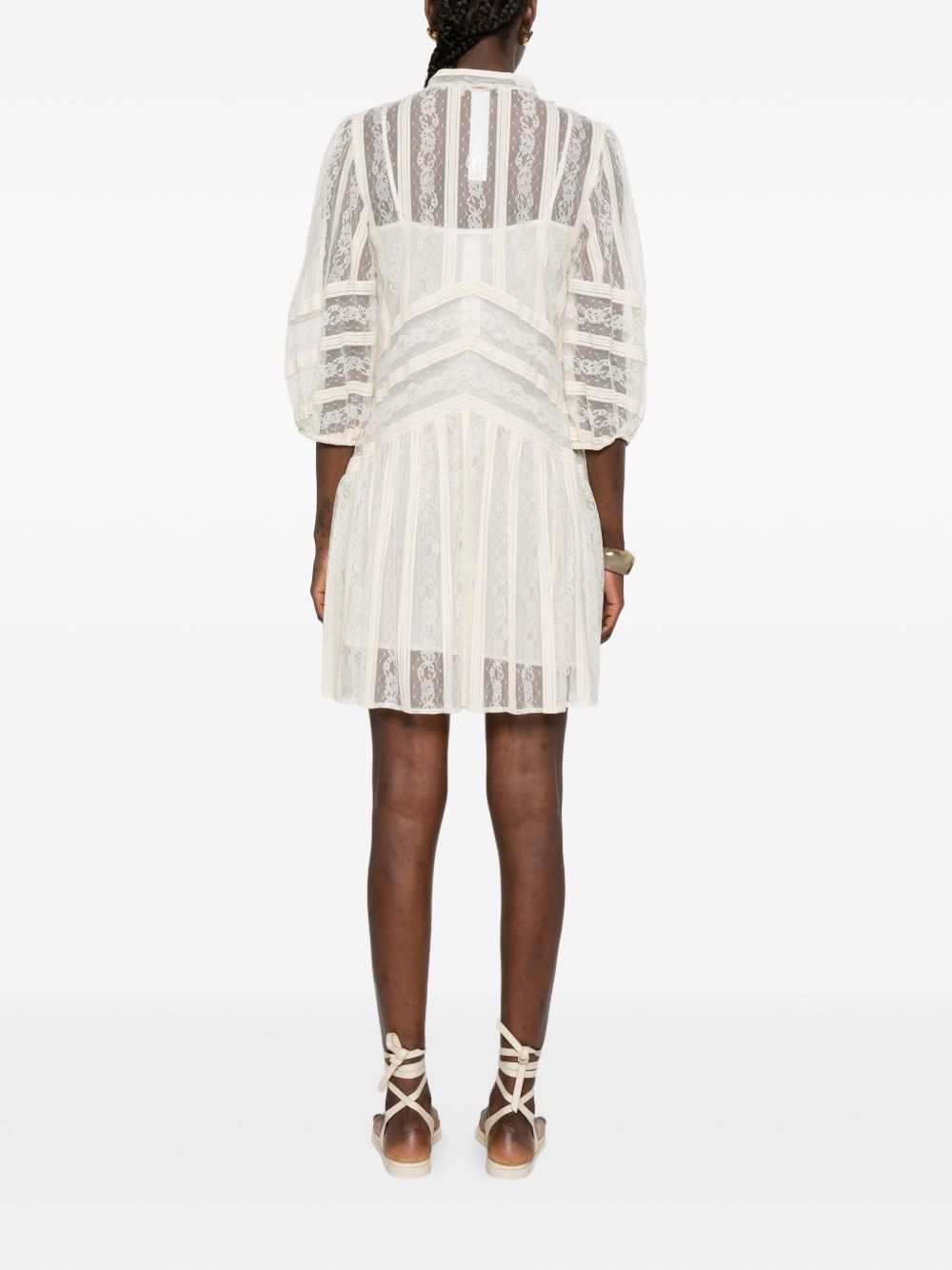 Twinset Abito corto grigio con pizzo, view 2
