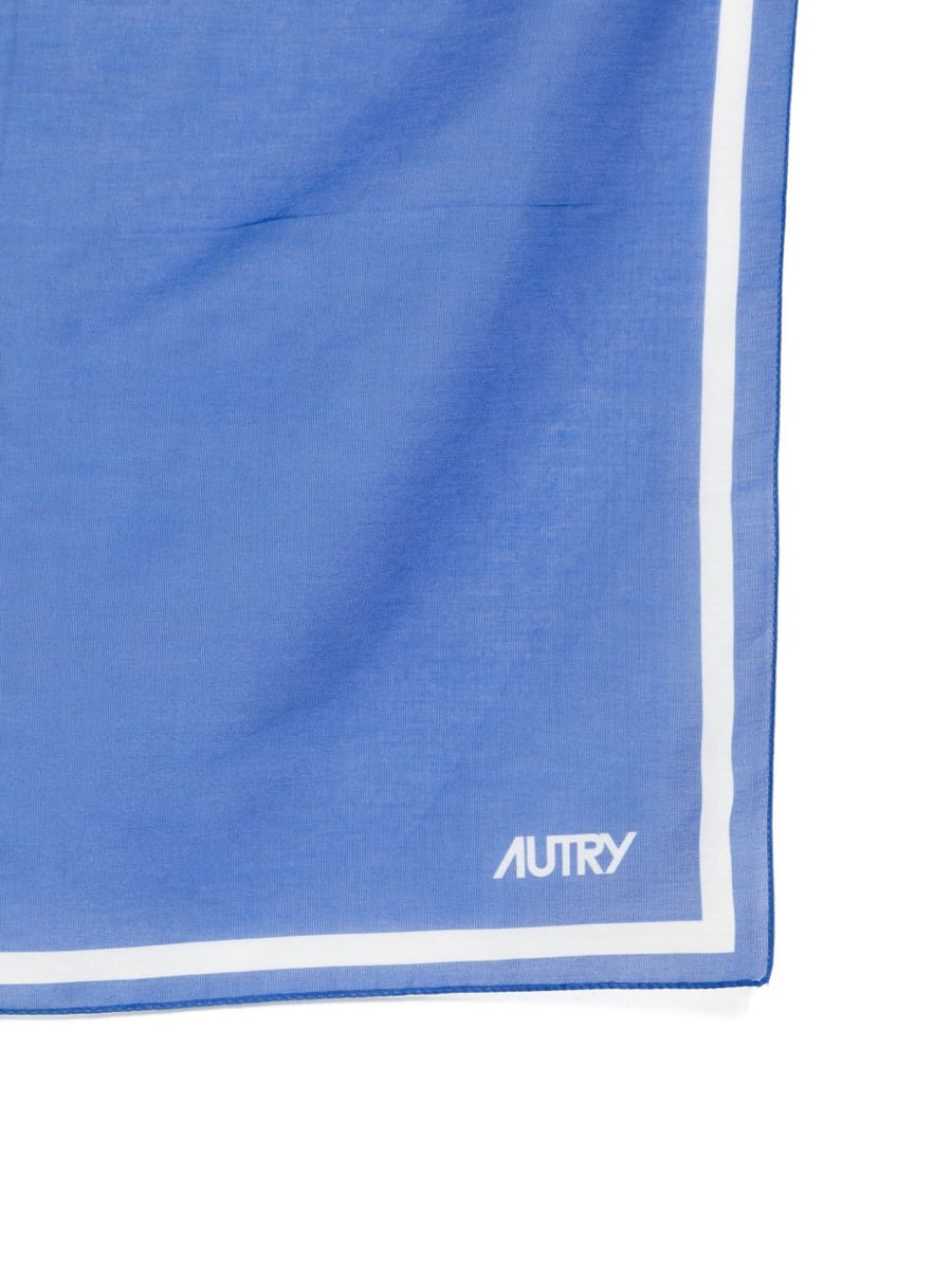 Autry Foulard blu con logo in cotone e seta, view 3