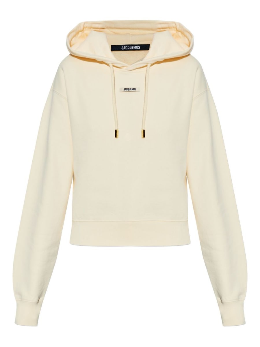 Jacquemus Felpa Gros Grain beige in cotone con cappuccio