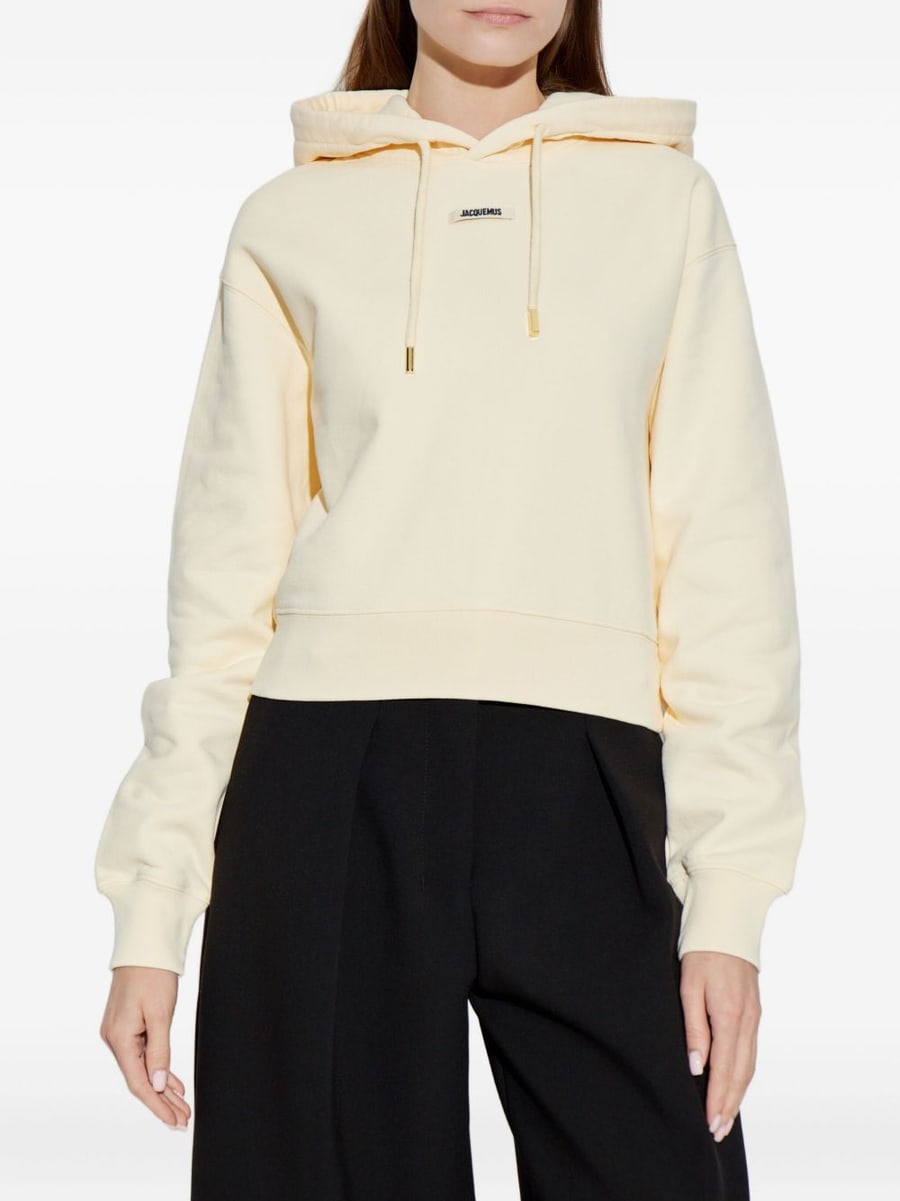 Jacquemus Felpa Gros Grain beige in cotone con cappuccio, view 3