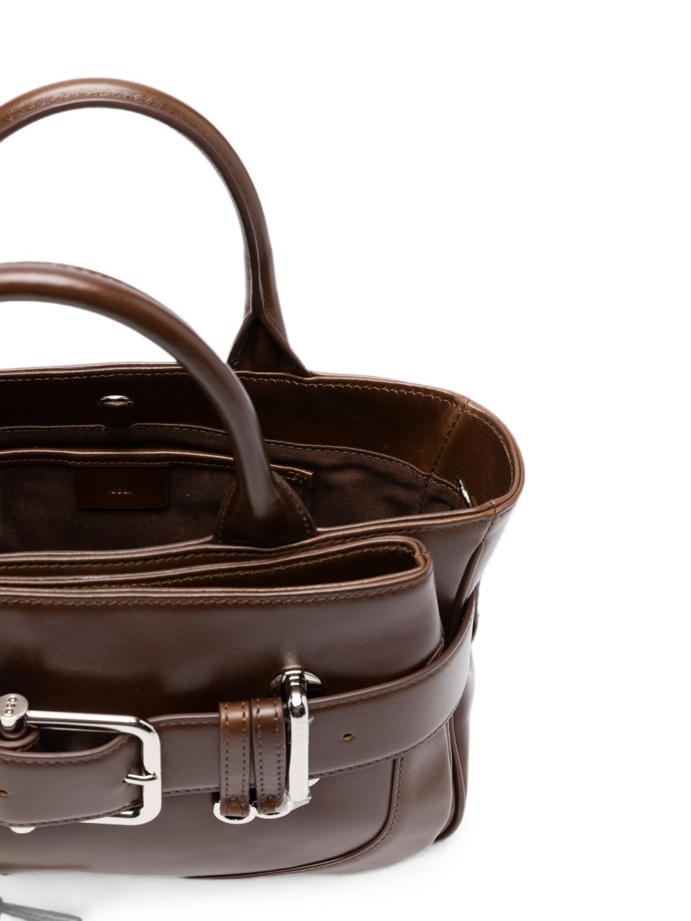 OSOI Tote Bocle Mini in pelle lucida marrone dal design contemporaneo, view 2