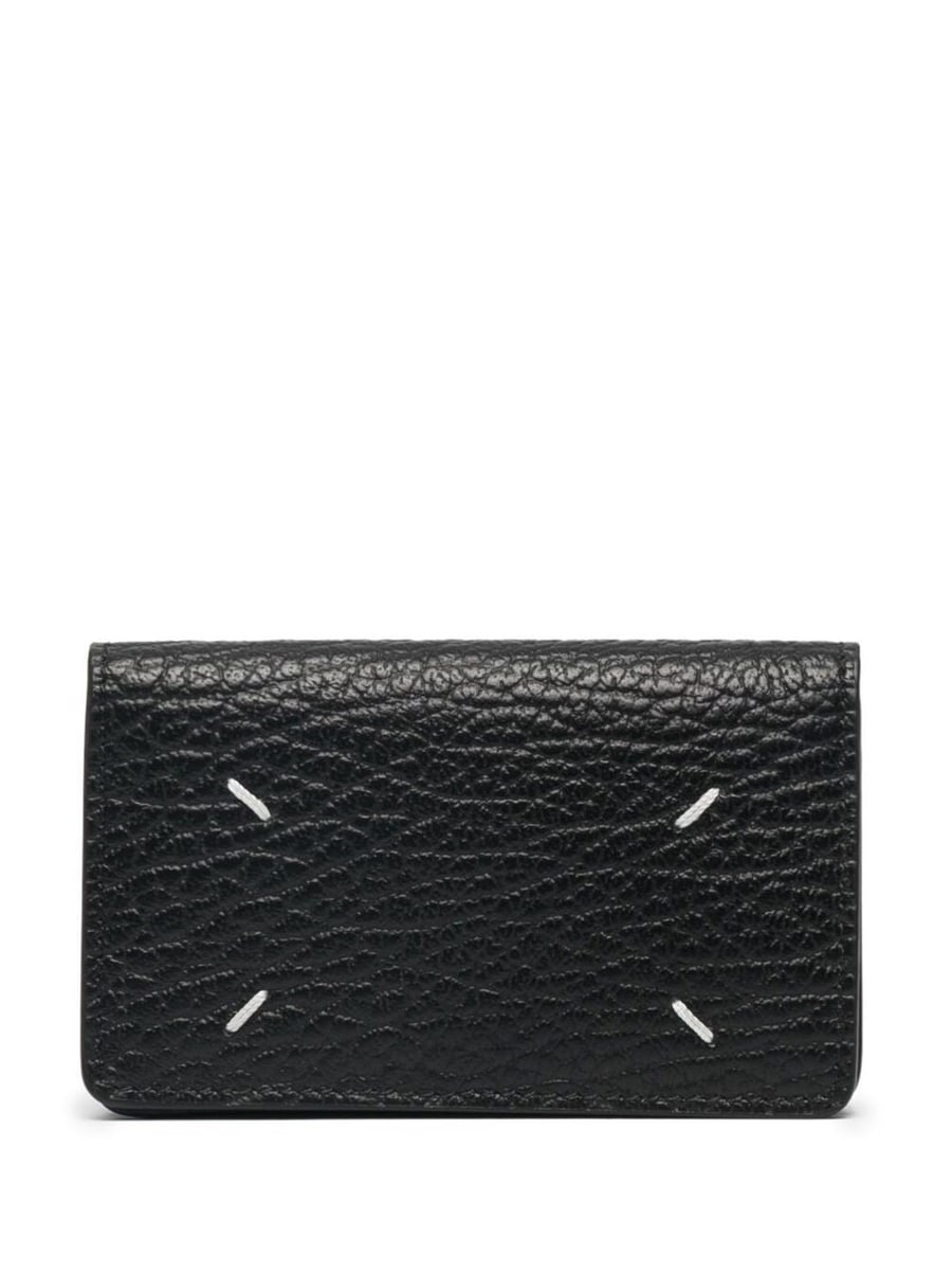 Maison Margiela Portacarte in pelle martellata nera con Four Stitches