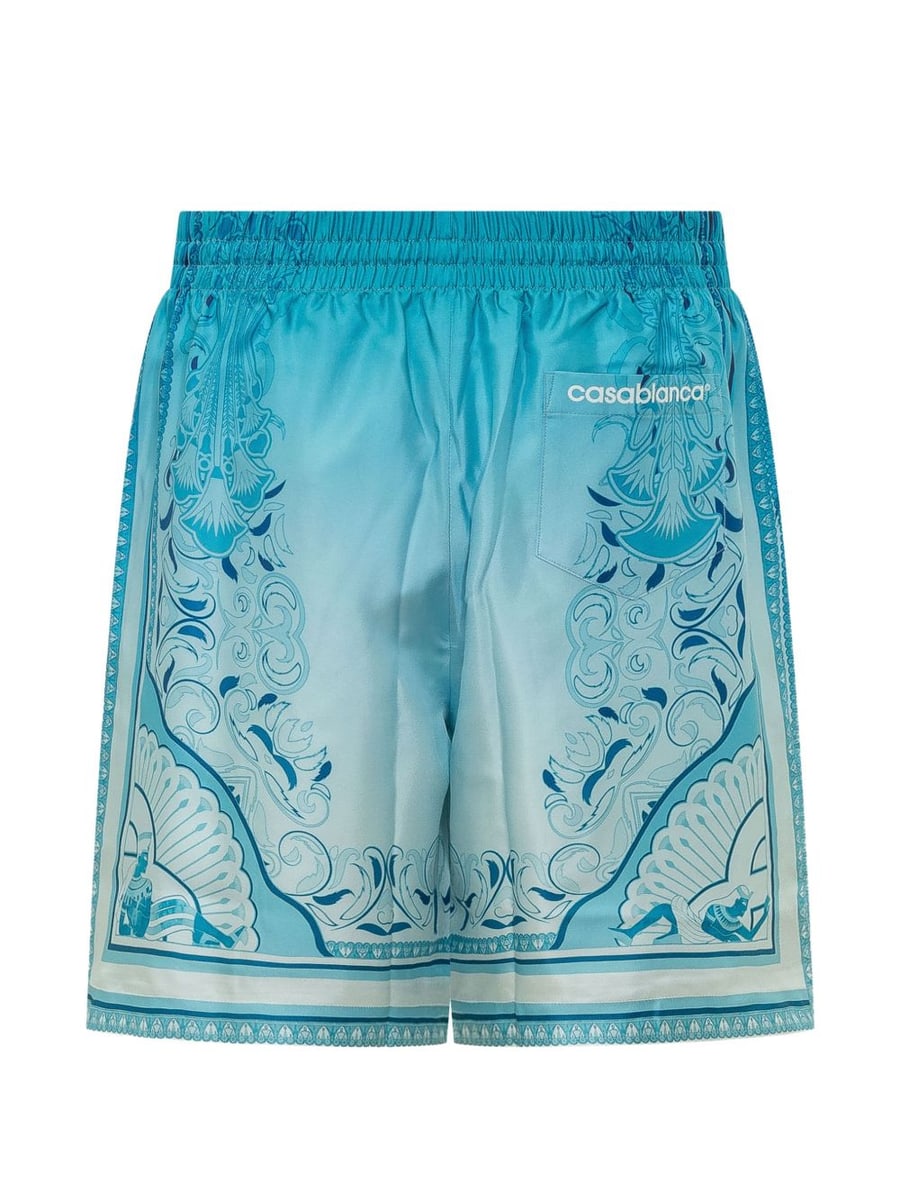 CASABLANCA Shorts in seta con stampa floreale celeste, view 2