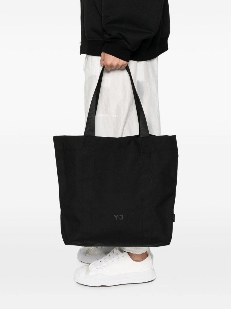 Y-3 Borsa a mano nera con logo, view 3