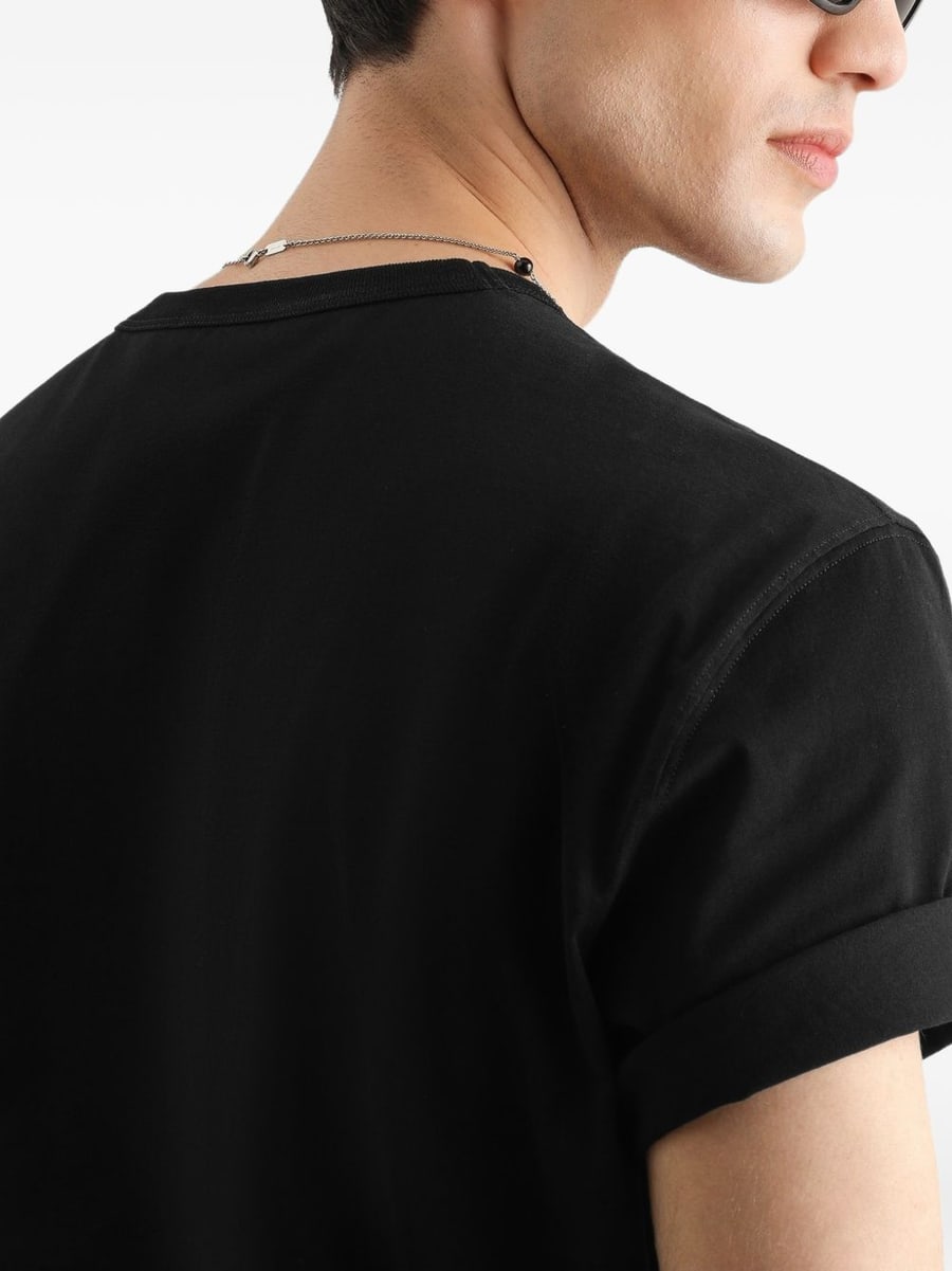 Dolce & Gabbana T-shirt con logo ricamato in cotone nero, view 5