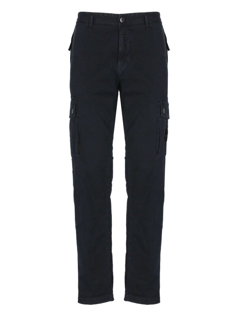 Stone Island Pantaloni cargo blu con patch logo