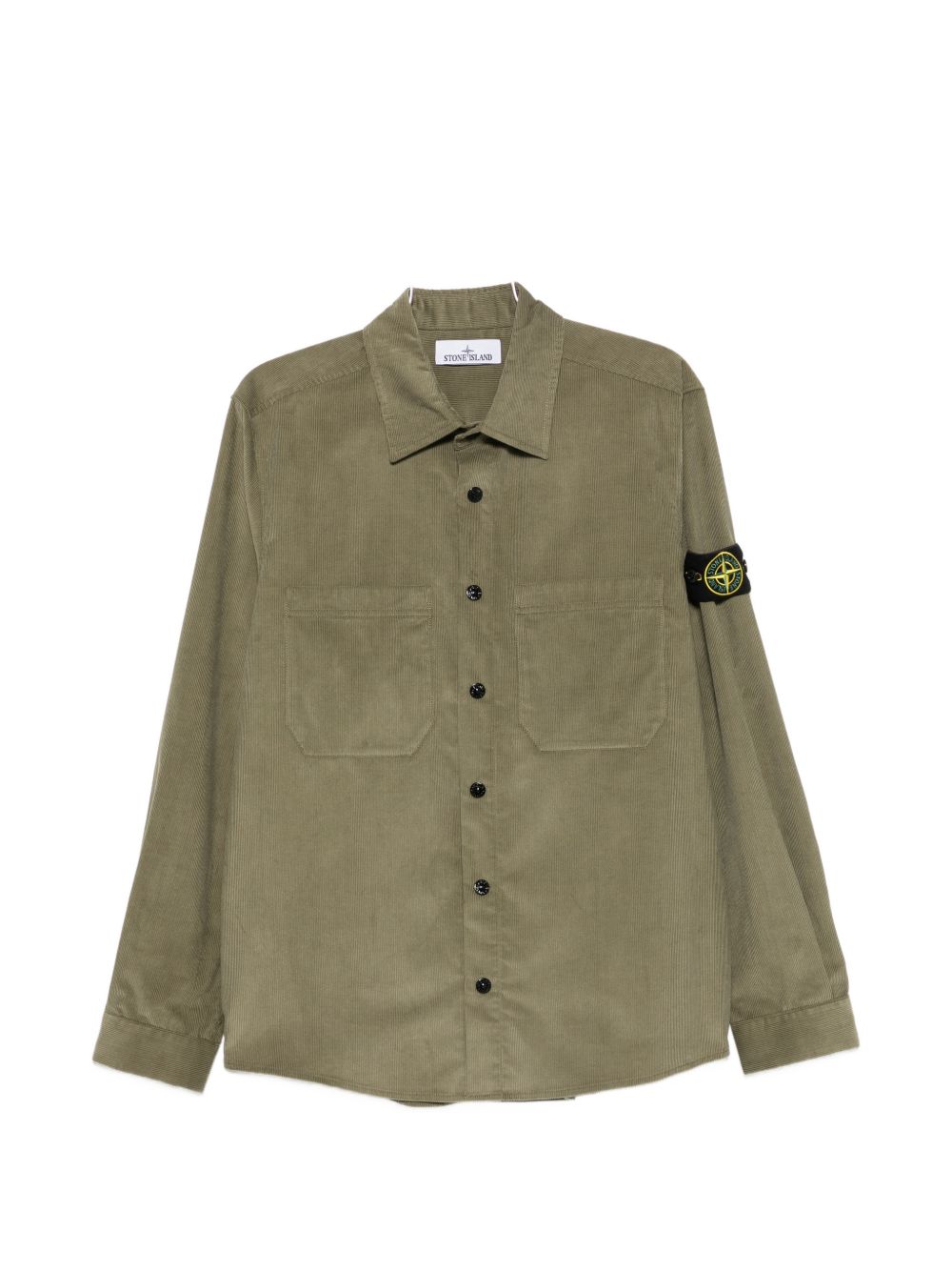 Stone Island Camicia in velluto a coste verde con logo