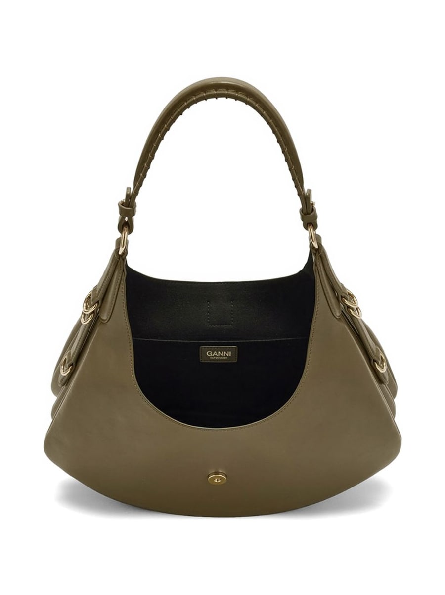 Ganni Borsa a spalla in pelle riciclata con logo, view 3