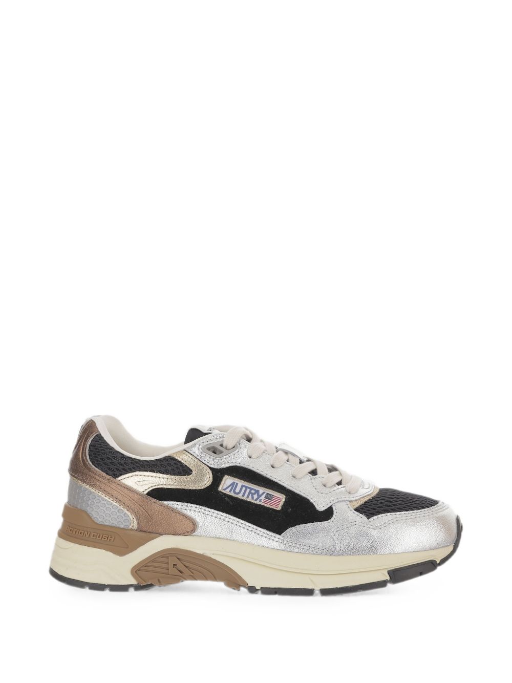 Autry Sneakers Hyperway in pelle e mesh argento, nero e marrone