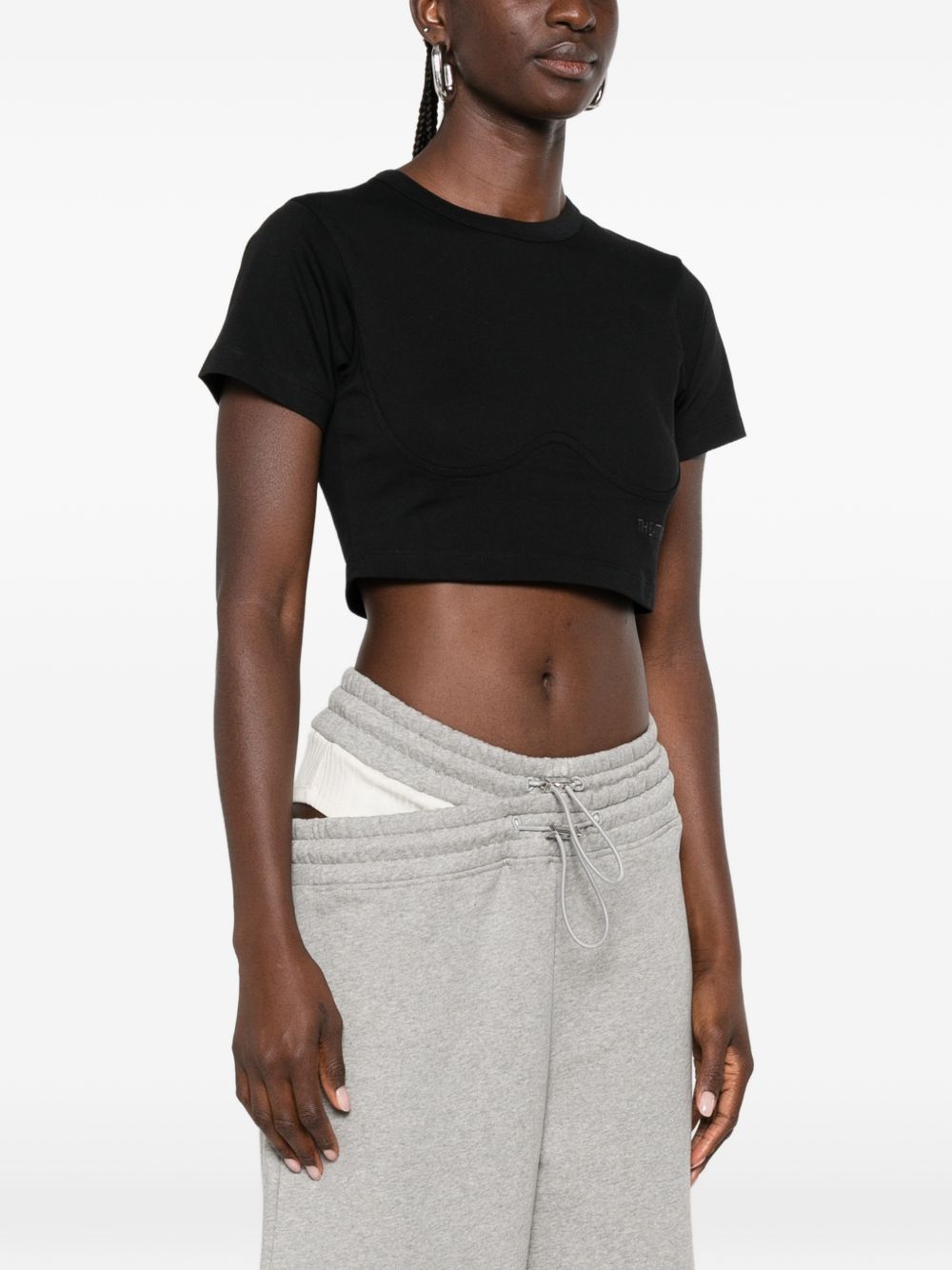 The Attico T-shirt crop con logo ricamato in cotone nero, view 2