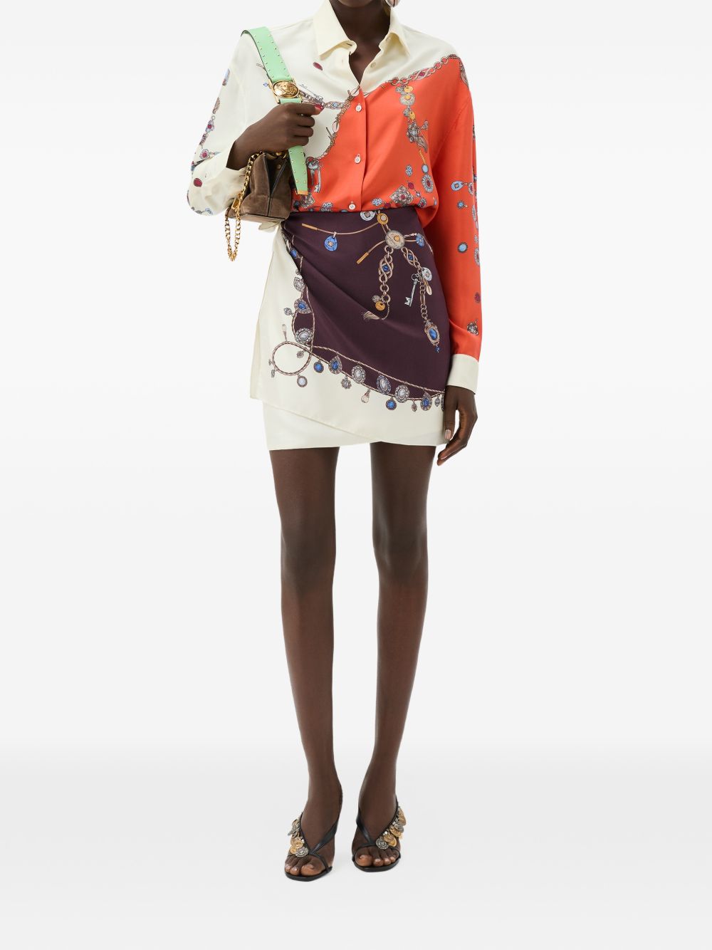 Versace Gonna in seta avorio e bordeaux con stampa multicolor, view 2