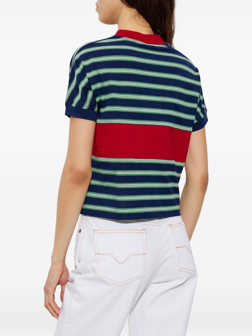 Versace T-shirt a righe in cotone con dettaglio rosso e logo ricamato, view 2