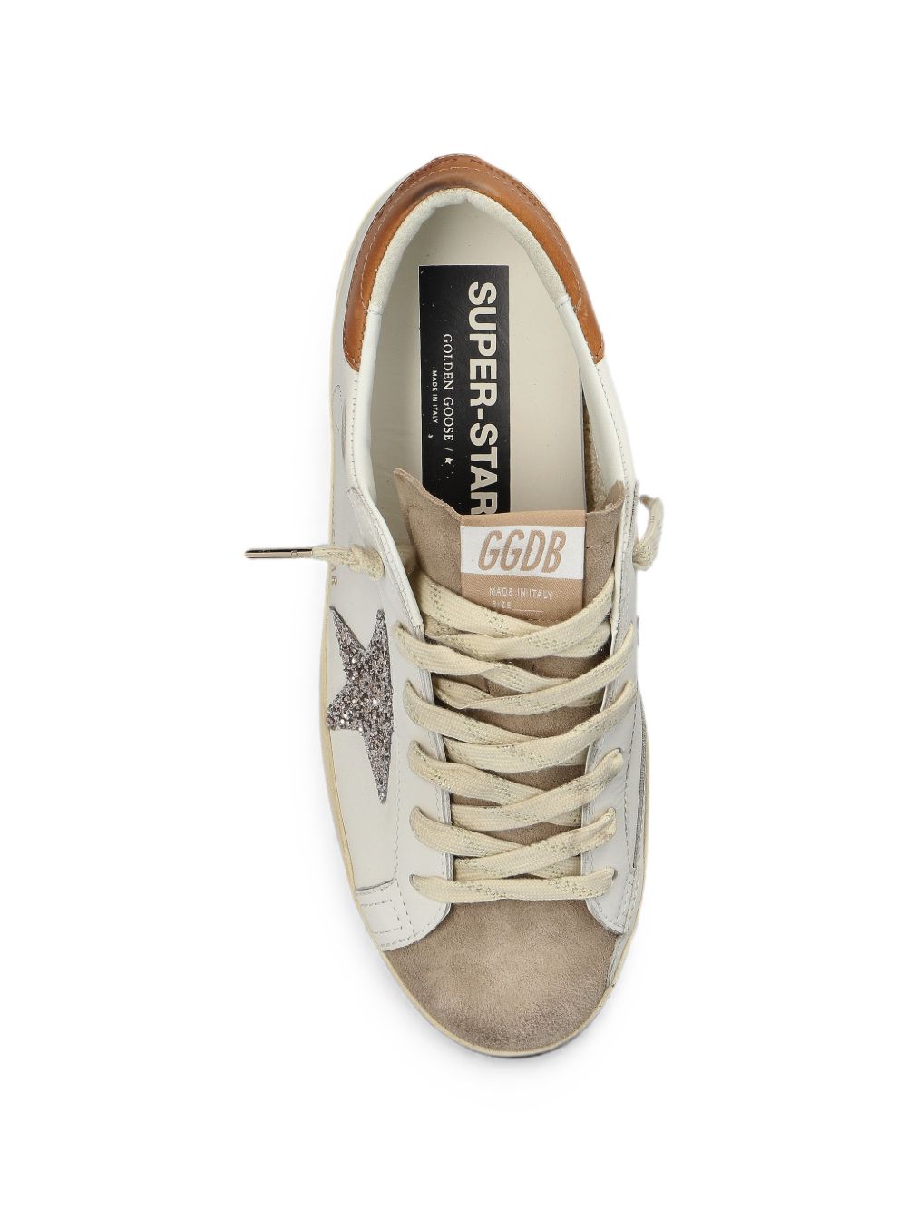 Golden Goose Sneakers Super-Star in pelle bianca con stella glitter, view 2