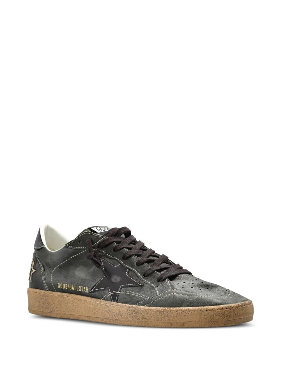 Golden Goose Sneakers Ball Star verdi in pelle con dettagli effetto vintage, view 2