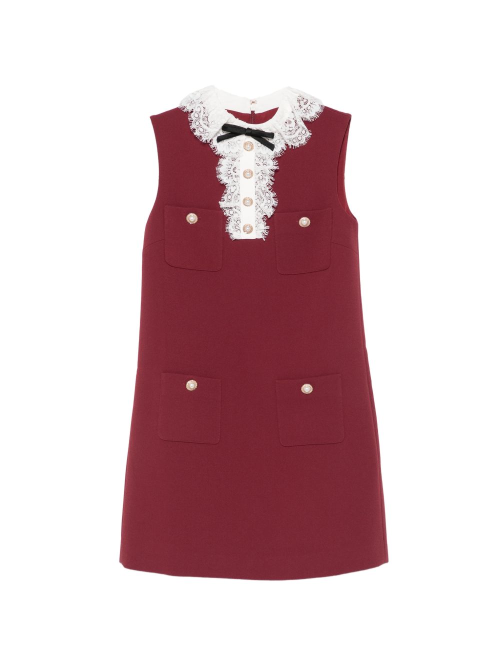 self-portrait Mini abito bordeaux in crepe con colletto in pizzo e fiocchi