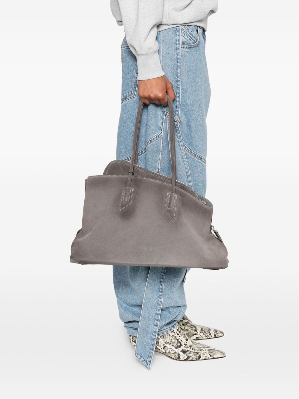 The Attico Borsa a spalla La Passeggiata Medium in suede grigio, view 2