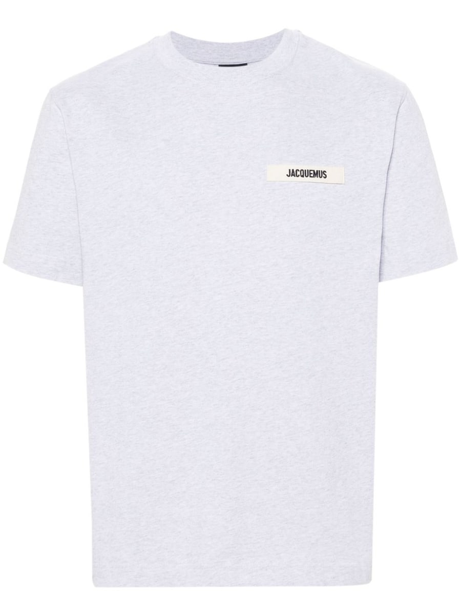 Jacquemus T-shirt grigia in cotone con patch logo sul petto
