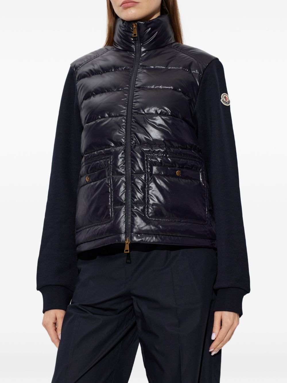 Moncler Giacca piumino nero imbottito con tasche, view 2