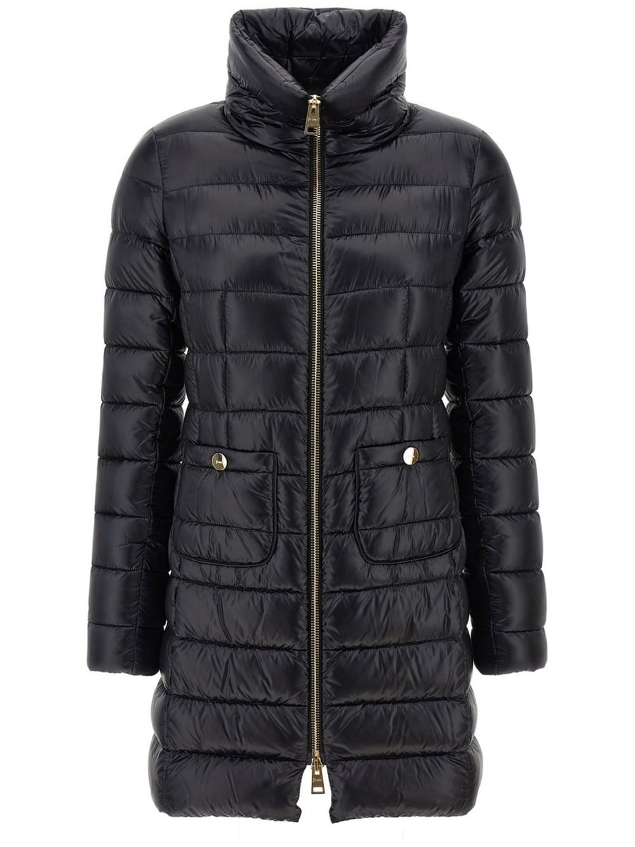 Herno Piumino midi nero con collo alto e tasche
