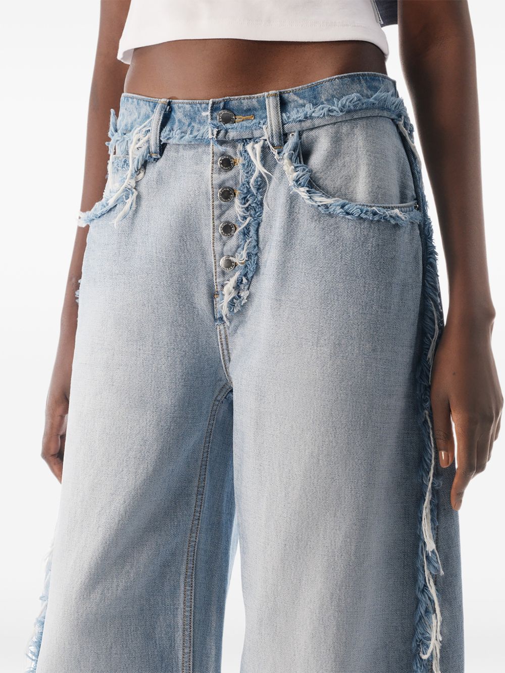ALEXANDER WANG Jeans lunghi balloon azzurro chiaro in cotone con dettagli sfrangiati, view 2