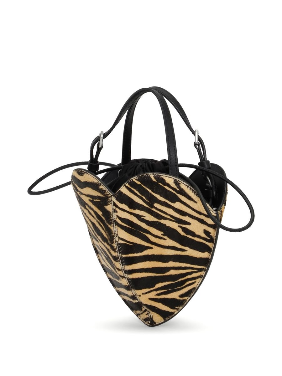 ROTATE Borsa Heart Bag nera in cavallino con stampa zebrata, view 3